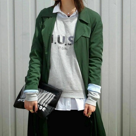 ZARA Basic Silky Flowing Trench Coat~Dark Green ~ Blue Stripped Lining - Size XS - Picture 5 of 12